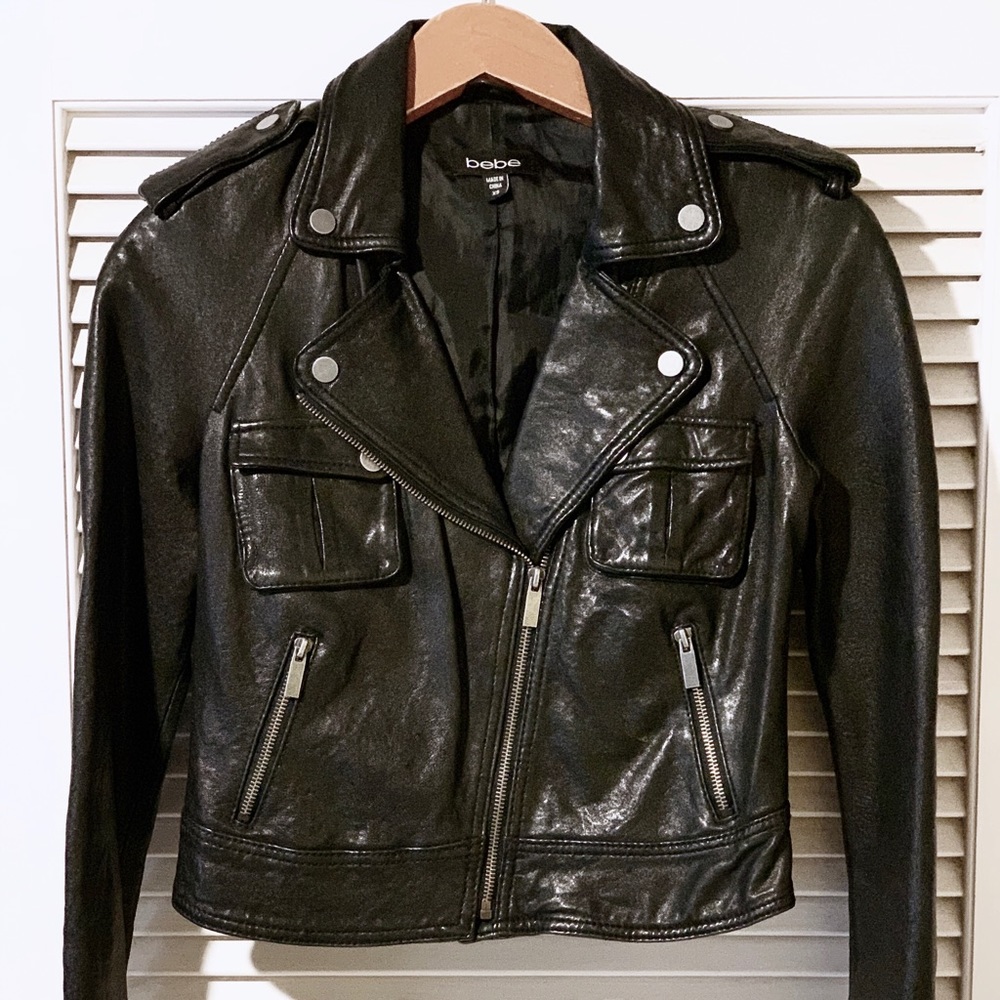 BEBE Black Genuine Leather Jacket size XS
